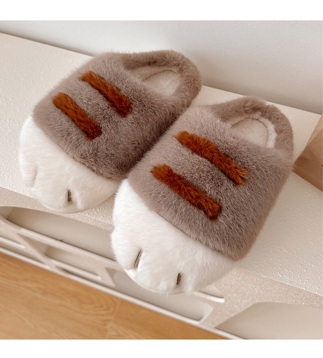 MINISO Cute Bear Claw Fleece-Lined Thickened Cotton Shoes, Adorable Wearable Home Slippers, Khaki (Cotton Shoes Style) Size 40-41 9
