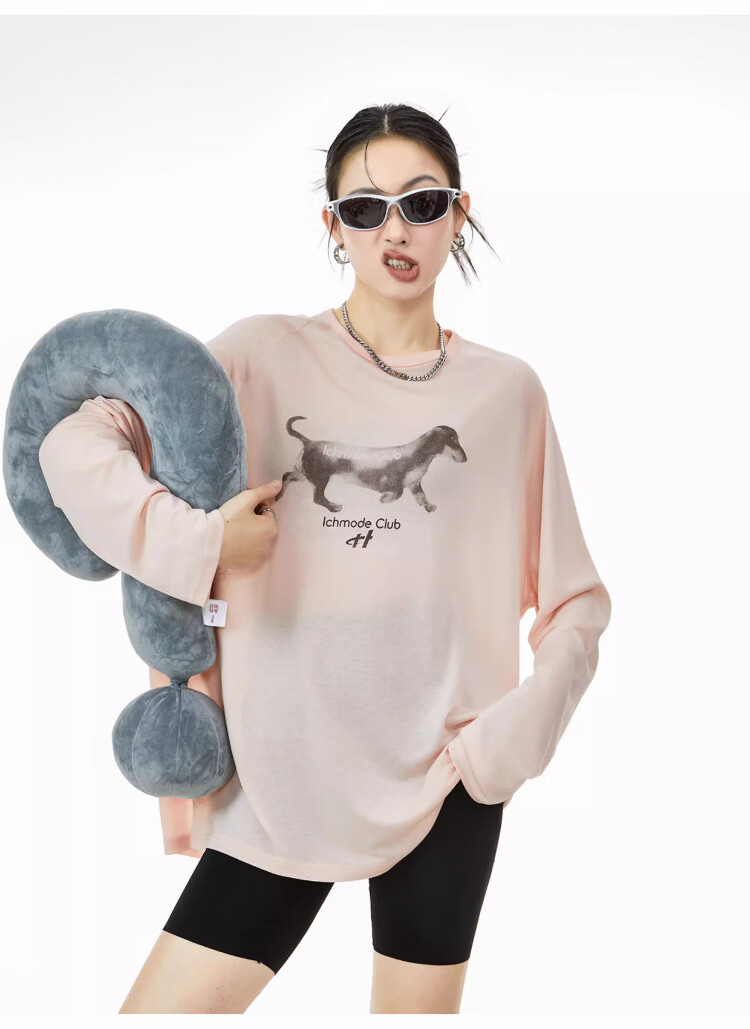 ICH MODE American-Style Physical Sun Protection Long-Sleeve T-Shirt, Thin Cool-Feeling Cover-Up for Women, Spring And Summer New Loose Top, Pink, L 37