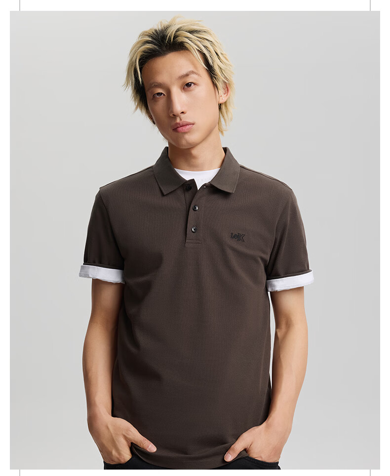 Lee 26 Spring Summer New Standard Collar Small Embroidered Logo Men's Lightweight Short Sleeve Polo Shirt Dark Brown XL 7
