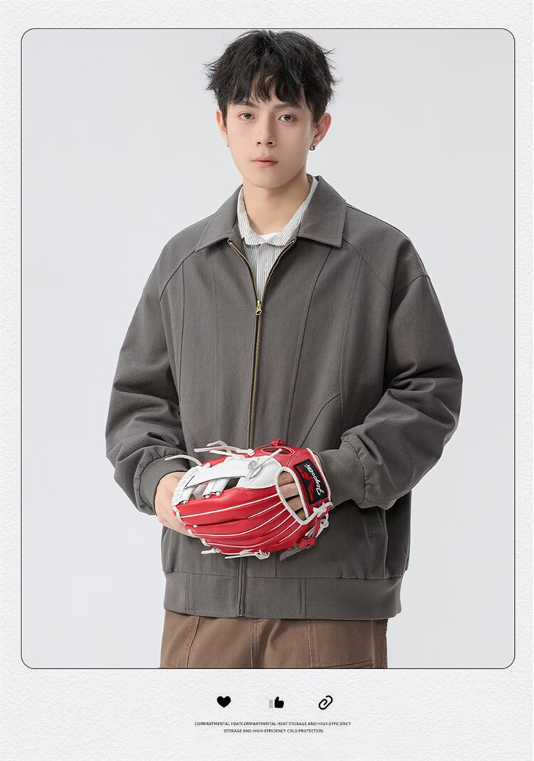 Foss Phil Men's Spring Autumn Casual American Style Loose Workwear Jacket with Turn-down Collar Gray 2XL 6768 13