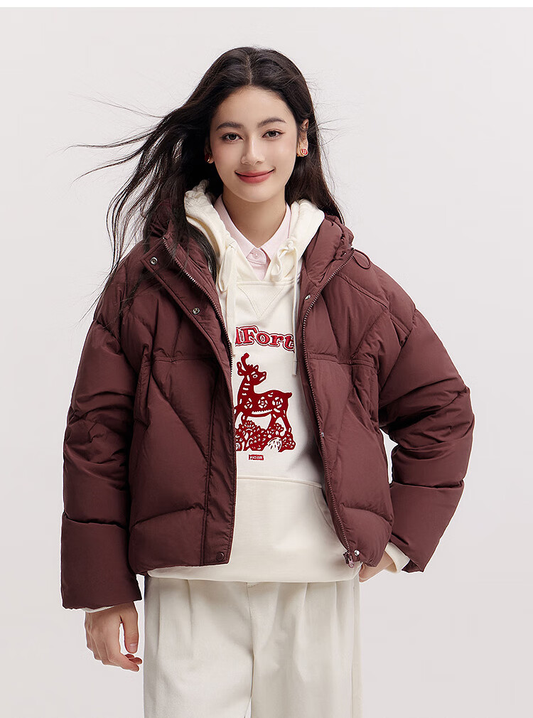 Semir 90% Down Jacket for Women, Winter Short Style Loose-Fitting Hooded Slimming Thick Coat, Red, 101125113005 16