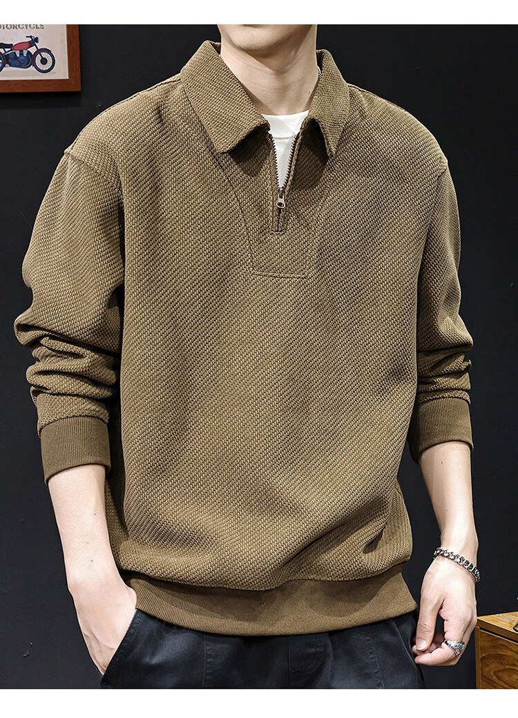 JEEP Men's Heavyweight Spring Autumn High-End Loose Long Sleeve Polo Shirt Black 3XL 6