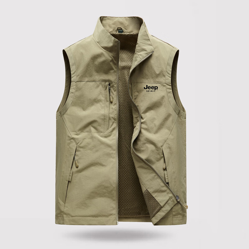 JEEP SPIRIT Men's Autumn Winter Stand Collar Vest Casual Multi-Pocket Sleeveless Jacket Dark Blue 4XL 3
