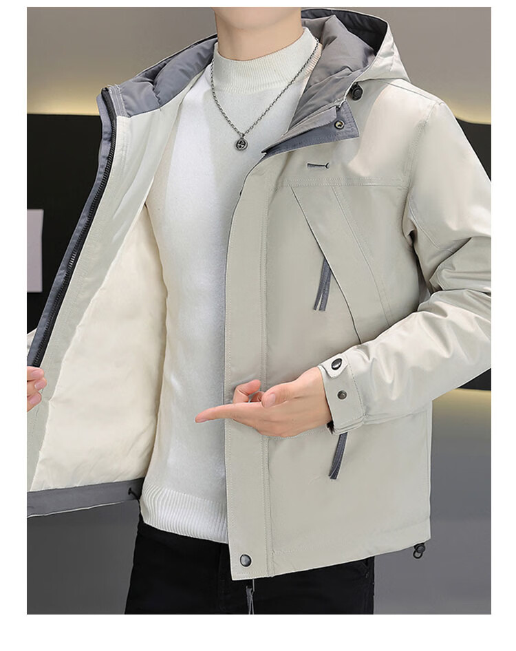 Pierre Cardin Men's Down Jacket Autumn Winter Trendy Hooded Casual Coat Men's Warm Workwear Jacket Off-White XL 8