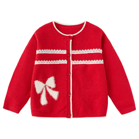 Balabala [balaOne] Girls' Little Chanel Style Knitted Cardigan Red New Year Spring Sweater