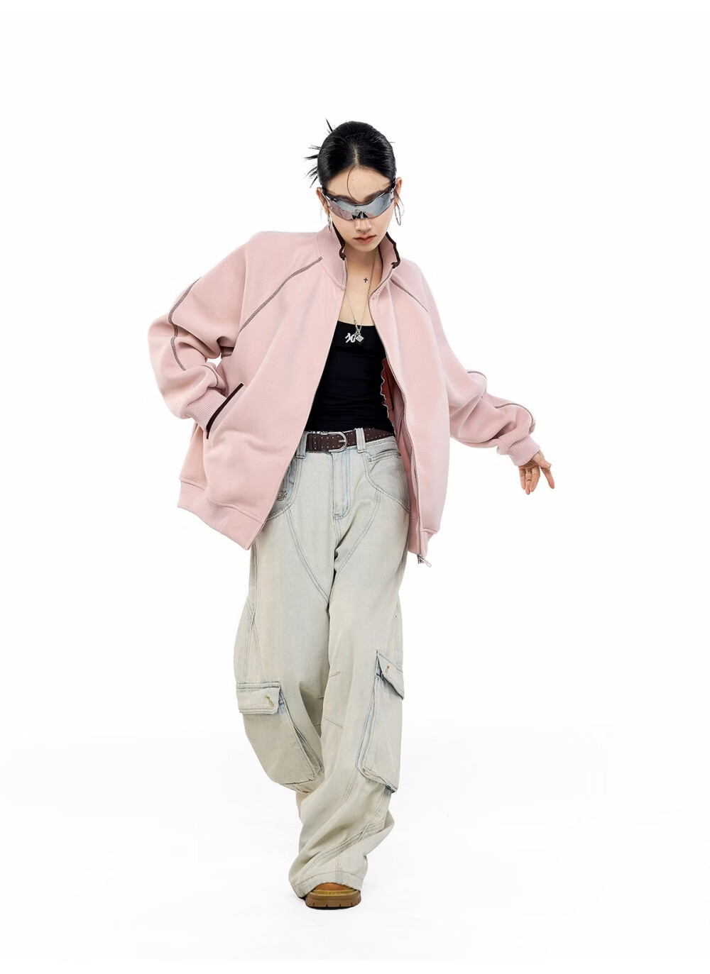 ICH MODE American Style Hassel Corduroy Sports Jacket Women 2026 Spring New Loose Cardigan Sweatshirt Zipper Top Dark Gray XL 12