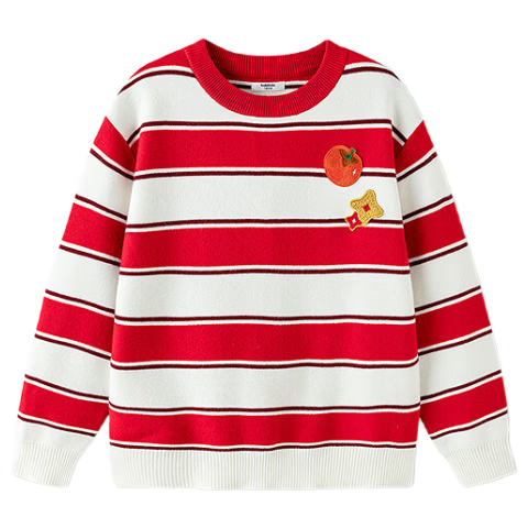 Balabala [balaOne] Kids Boys and Girls Striped Knit Sweater Red New Year Festival Autumn Winter Children's Sweater