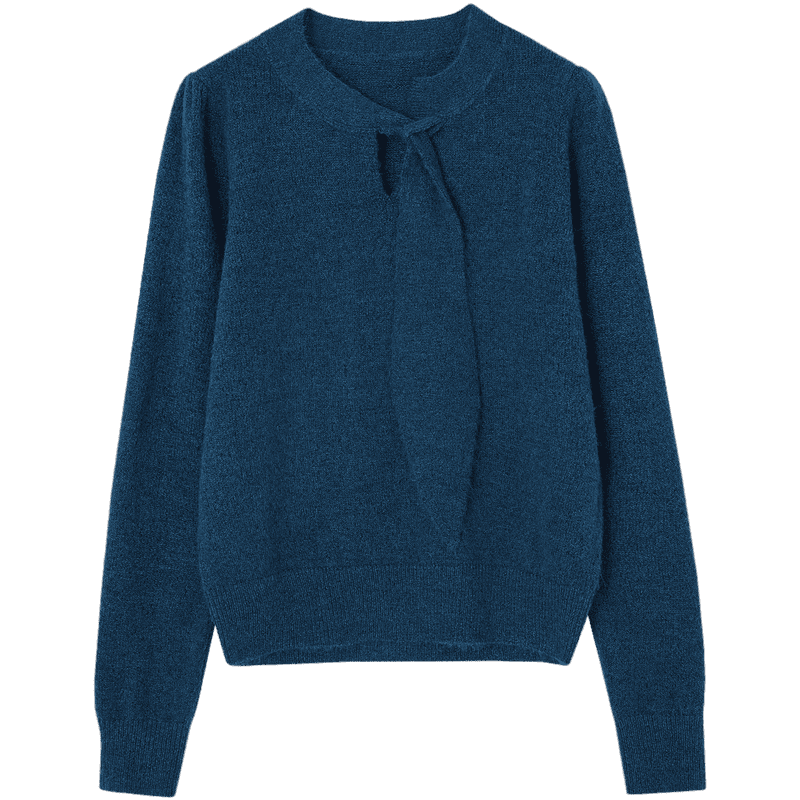 MT Sea Breeze Poetry Winter Elegant Ribbon Round Neck Comfortable Lazy Petite Knit Sweater for Women