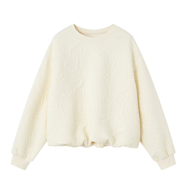 Demana Jacquard Embossed Spring Heavy Texture Crewneck Loose Fit Inner Pocket Hem Petite Women's Sweatshirt