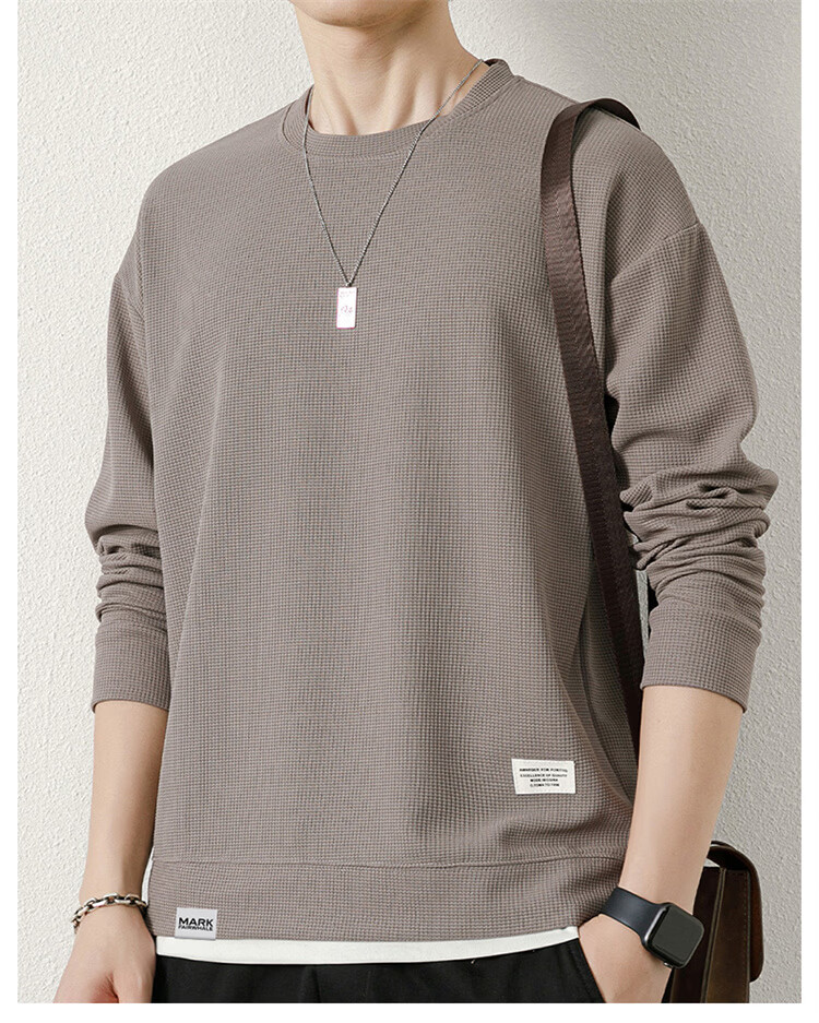 MARK FAIRWHALE Men's Spring and Autumn Waffle Knit Casual Crew Neck Long Sleeve T-Shirt White XL 2