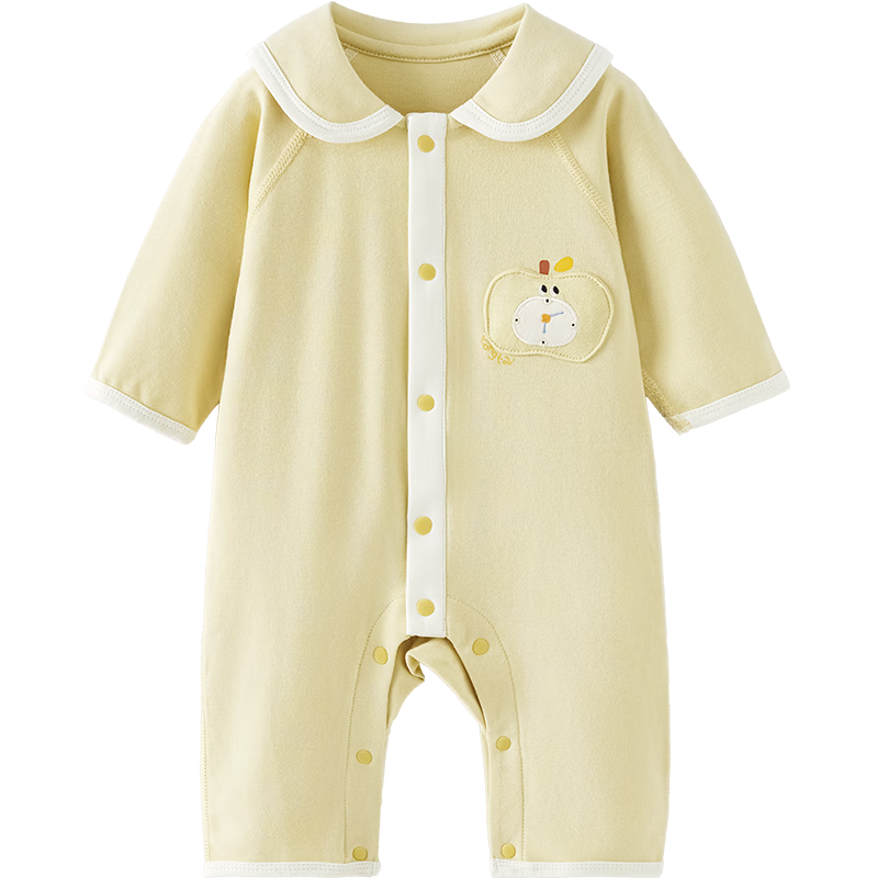 TONGTAI Baby Romper Spring and Autumn Pure Cotton Newborn Outing Lapel Jumpsuit Yellow 90cm