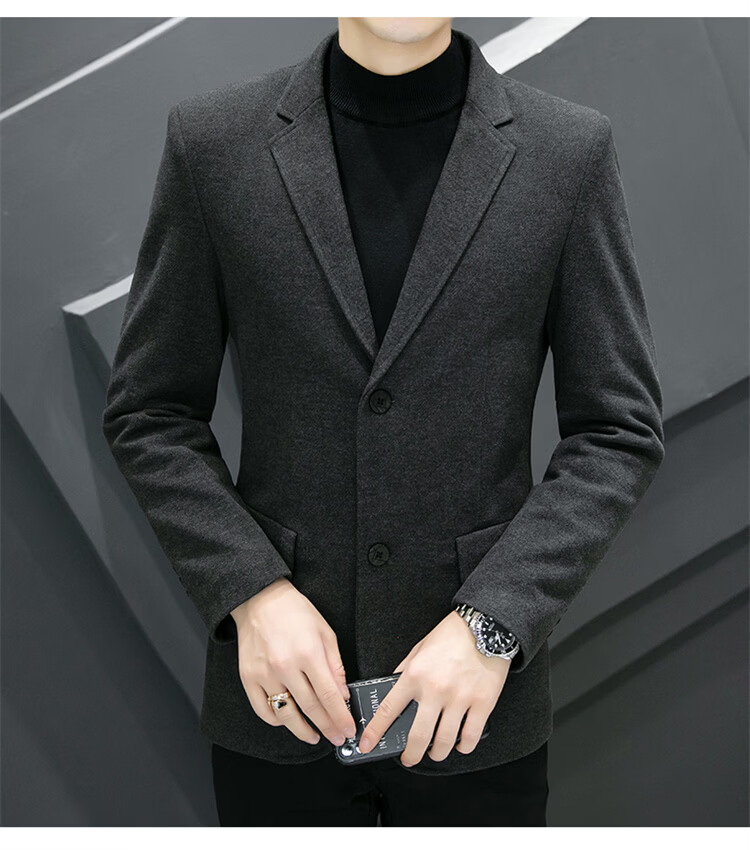 Pierre Cardin Men's Spring Autumn Slim Fit Korean Style Business Two-Button Wool Blazer Gray Regular XL 20