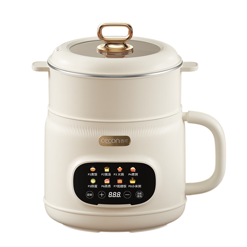 Xike Low-Sugar 2L Rice Cooker Multi-Functional Electric Cooking Pot Small Electric Hot Pot Dormitory Smart Digital Display CYZNG-2501 Cream White