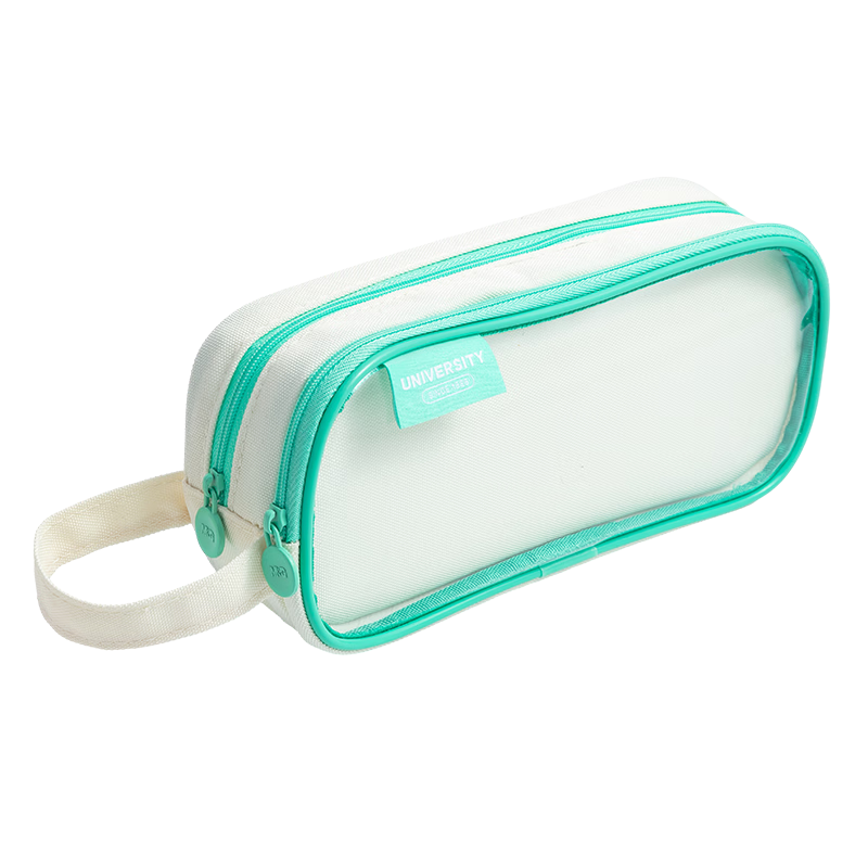 M&G Transparent Mesh Splicing Double Zipper Pencil Case Handbag Large Capacity Stationery Box for Primary and High School Students Boys and Girls White