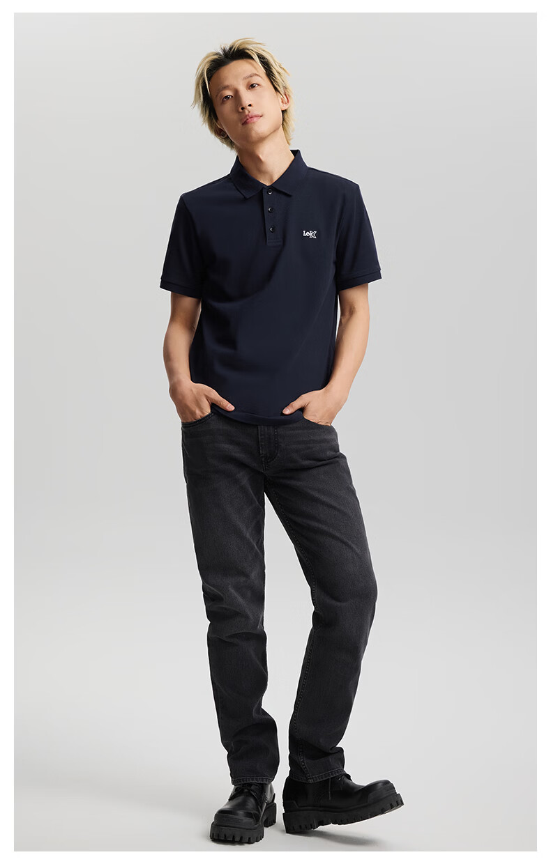 Lee 26 Spring Summer New Standard Collar Small Embroidered Logo Men's Lightweight Short Sleeve Polo Shirt Dark Brown XL 1