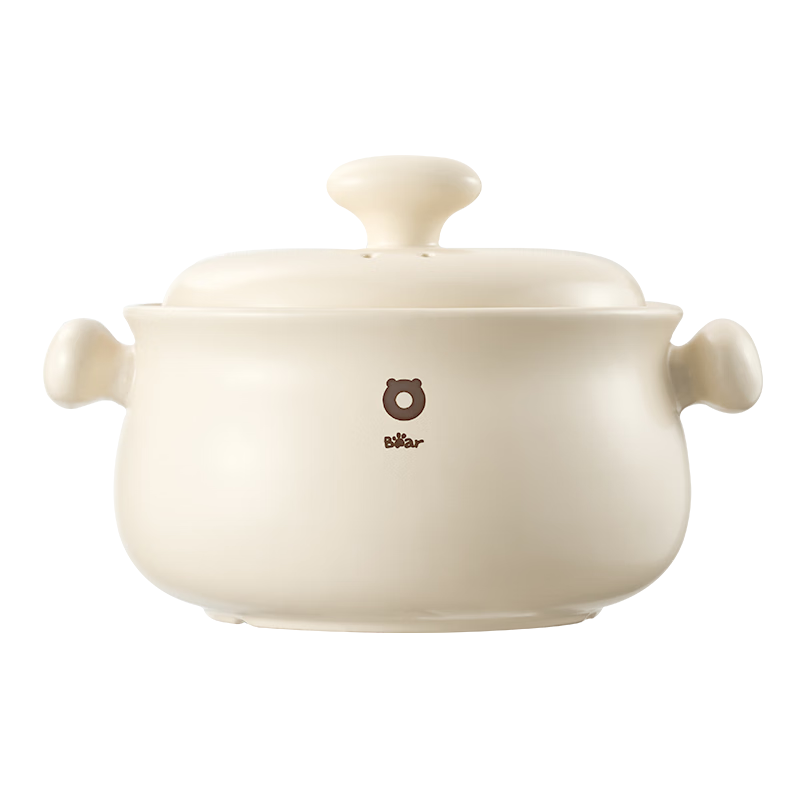 Bear White Dun Dun High-Temperature Resistant Crack-Resistant 3.2L Universal Wide-Mouth Ceramic Casserole Soup Pot