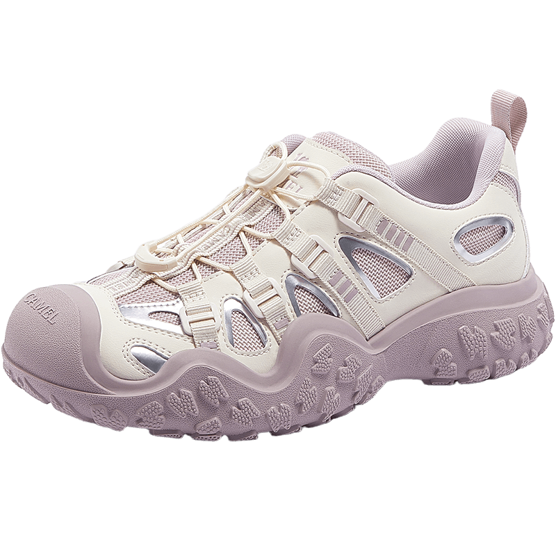 CAMEL Cute Ugly Style Women's Fashion Patchwork Thick Sole Outdoor Casual Hiking Shoes L26S202101 Off-White/Purple Size 35