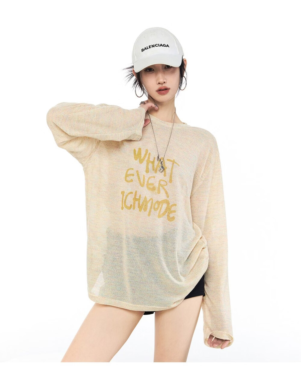 ICH MODE American Style Lightweight Long Sleeve T-Shirt Women 2026 New Spring Summer Physical Sun Protection Loose Top Blue M 16