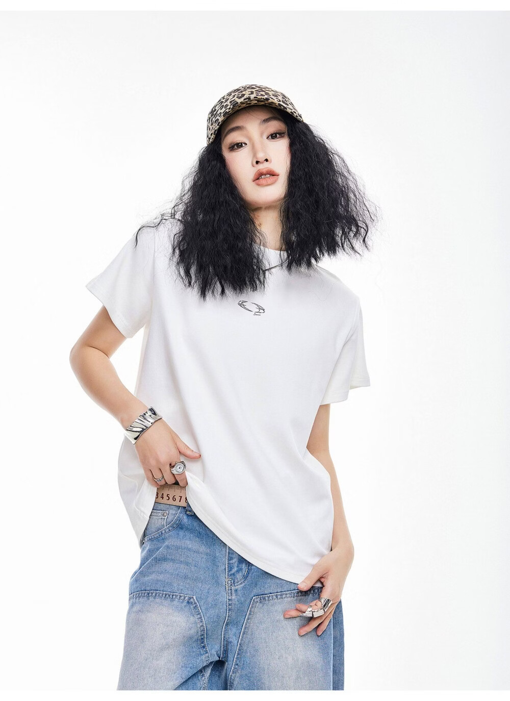 ICH MODE American Style Floral Embroidery Shoulder-Fitting Short Sleeve T-Shirt Women Spring Summer New Slim Fit Half High Neck Half Sleeve Top White S 7