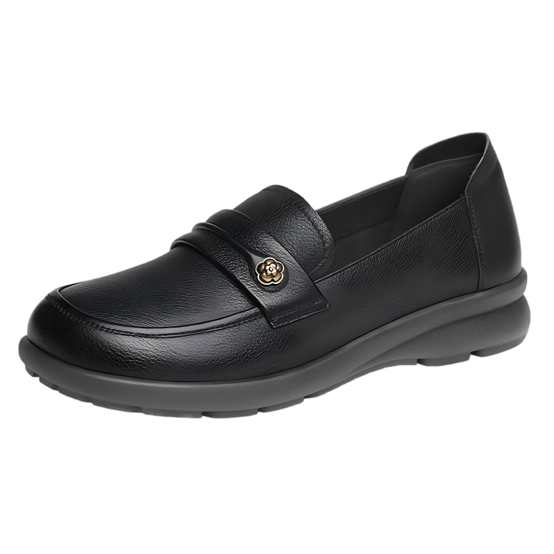 Red Dragonfly Women's Spring Summer Soft Sole Elderly Leather Flat Shoes WJB35828 Black Size 36