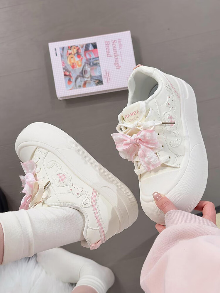 Renben Soft Sole Lightweight White Sneakers for Women Trending Original Versatile Chunky Head Bread Shoes Thick Sole Sports Sneakers for Women 15