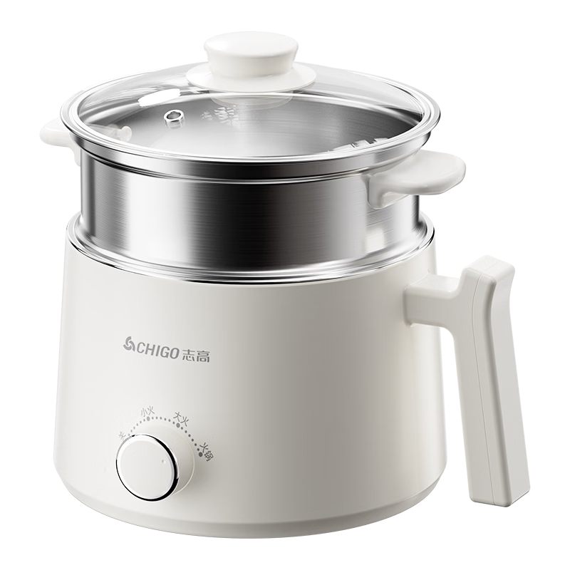 CHIGO Electric Cooking Pot Electric Steamer Small 1-2 Person [0 Plastic 0 Coating] 304 Stainless Steel Mini Electric Pot Dormitory Home Electric Hot Pot Multifunctional Noodle Cooker 1.7L