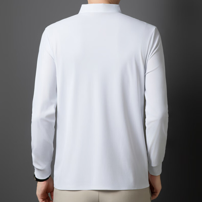 Hodo Men's Long Sleeve T-Shirt Summer Ice Silk Polo Shirt Wrinkle-Resistant Breathable Casual Top White M 25