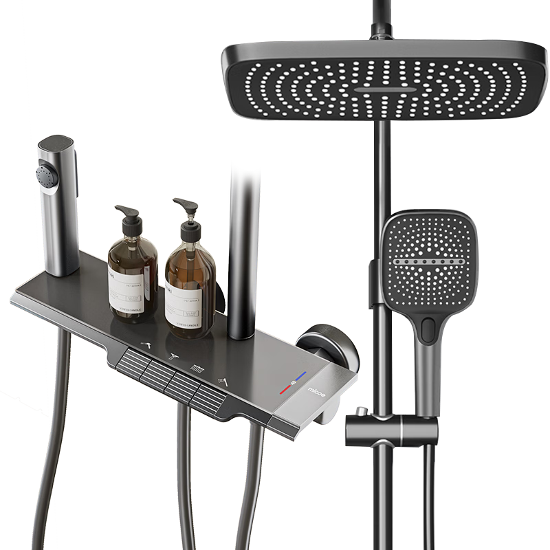 MICOE Constant Temperature Shower Head Set, M7Plus Gun Gray Fine Copper Pressure-Boosting Shower System, Smart Shower Head Complete Set