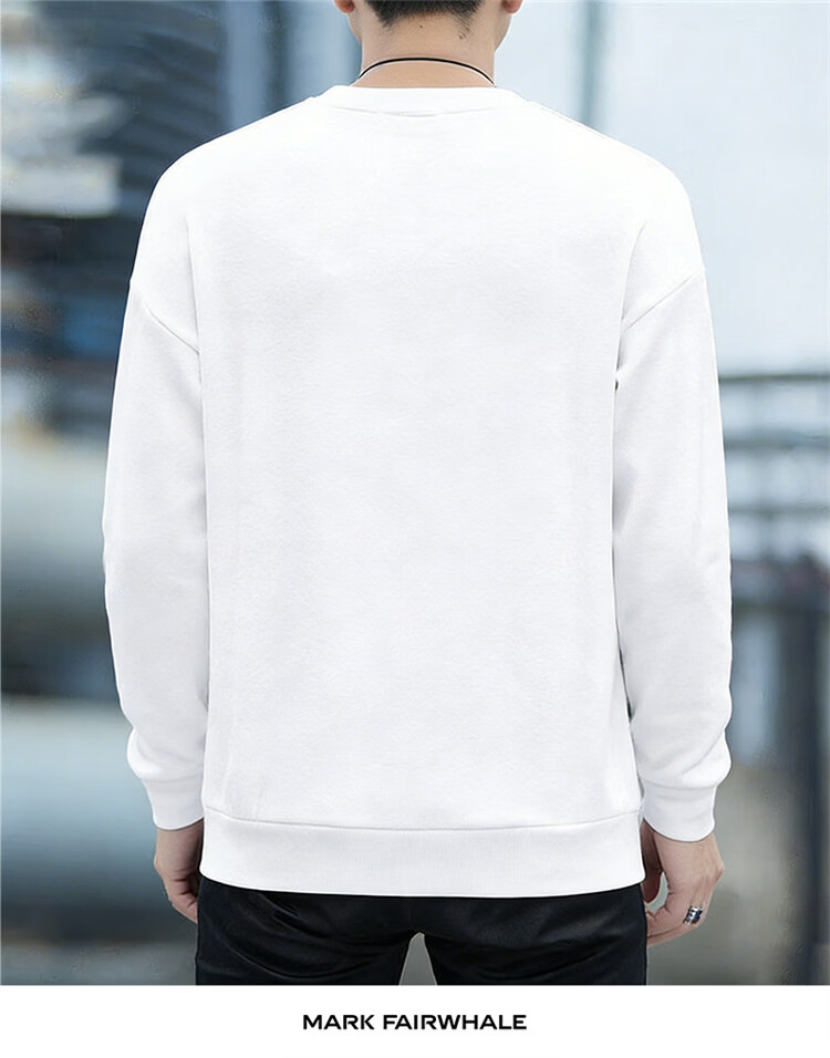 MARK FAIRWHALE Men's Sweatshirt Spring and Autumn Simple Versatile Long Sleeve T-Shirt Base Shirt Casual Jacket White L 13