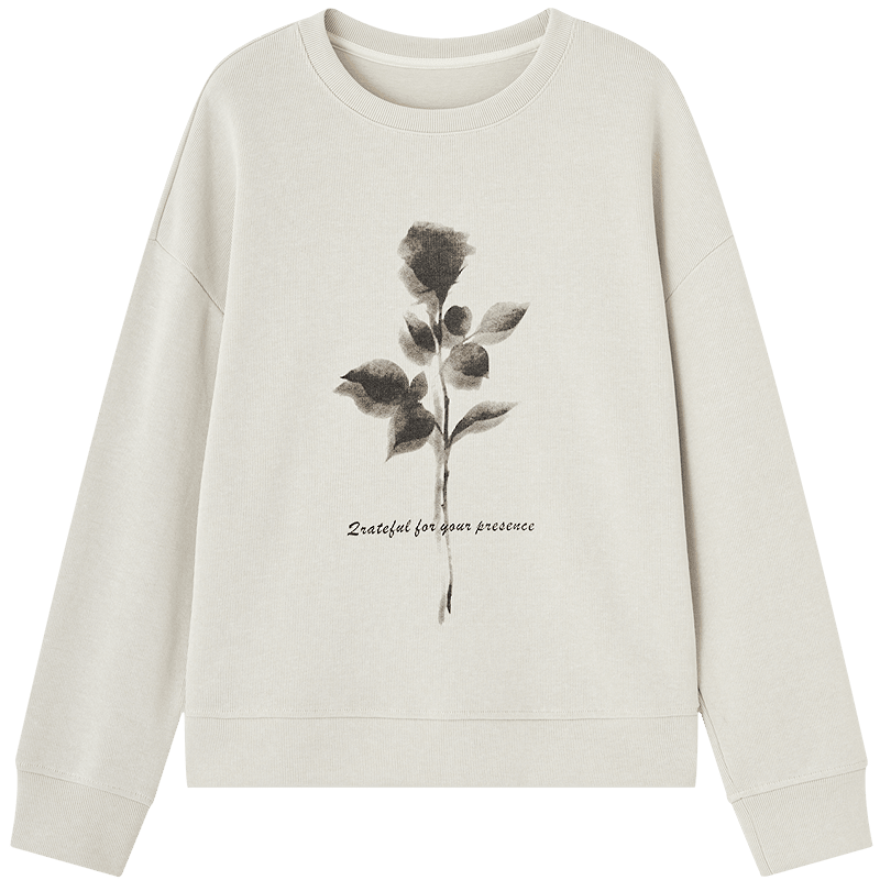 Demana [Cloud Feel Cotton Blend] Spring Korean Style Illustration Crewneck Printed Loose Fit Petite Women's Sweatshirt