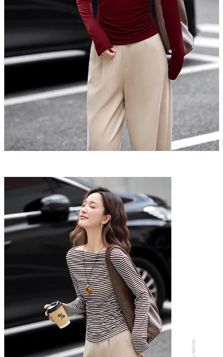 Vimly French Vintage Striped T-Shirt Women Autumn Winter Slim Fit Long Sleeve Top White Navy Stripes M 9