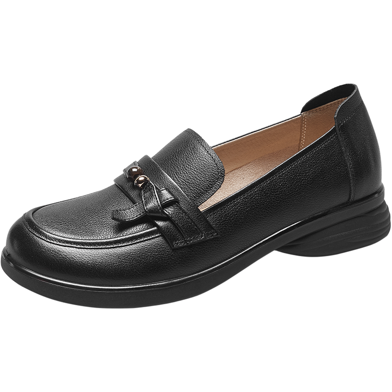 Eierkang Middle-aged and Elderly Women's Soft Sole Leather Shoes 16882W Black Size 40