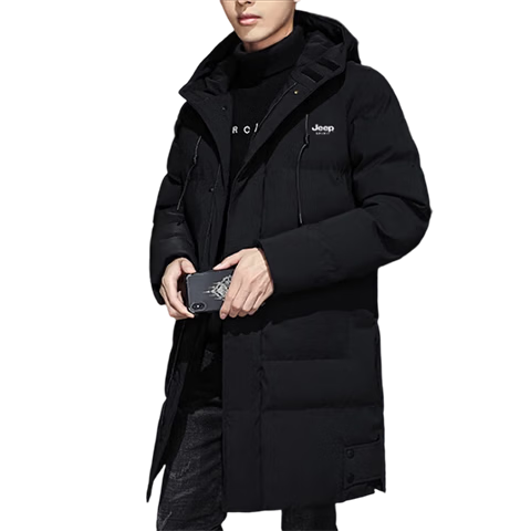 JEEP SPIRIT Men's Autumn Winter Mid-Length Cotton Padded Jacket Warm Loose Coat Black 5XL