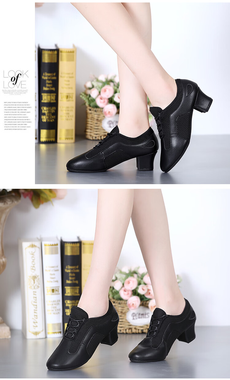 Teslita Women's Ballroom Dance Shoes Latin Dance Shoes Soft Sole Breathable Autumn New Outdoor Dance Shoes Black 21