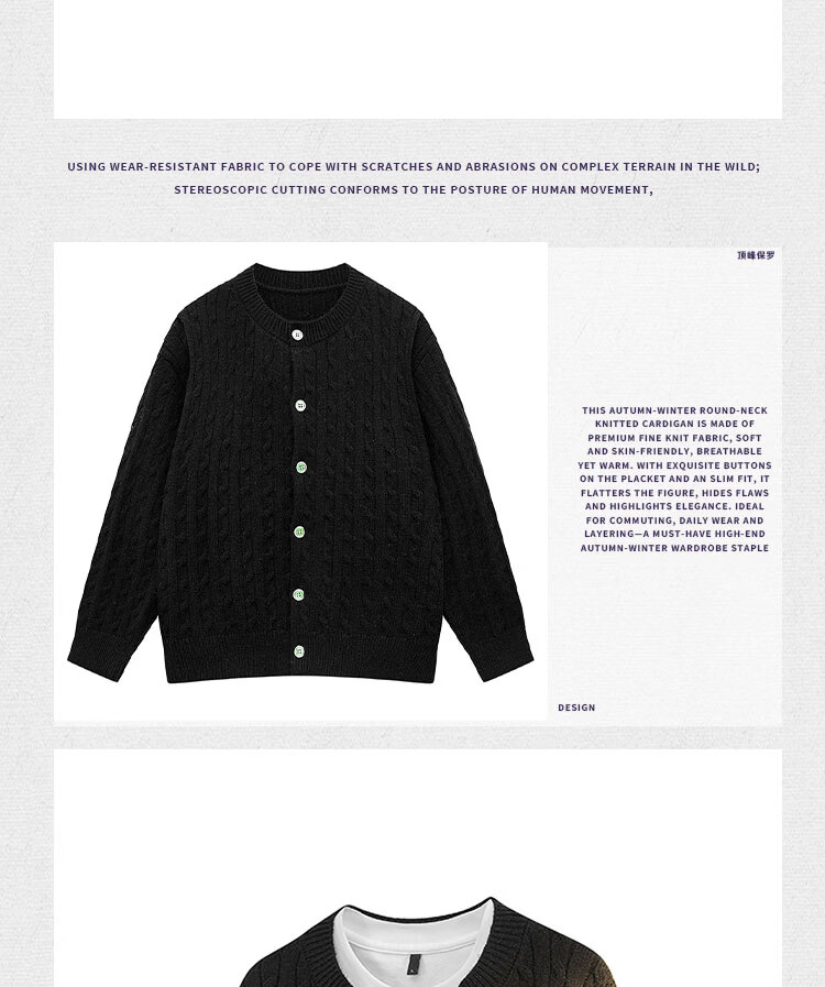 Dingfengbaoluo Cardigan Sweater Round Neck Autumn Winter Premium Button Long Sleeve Knit Jacket XJE10 Warm Black XL 4