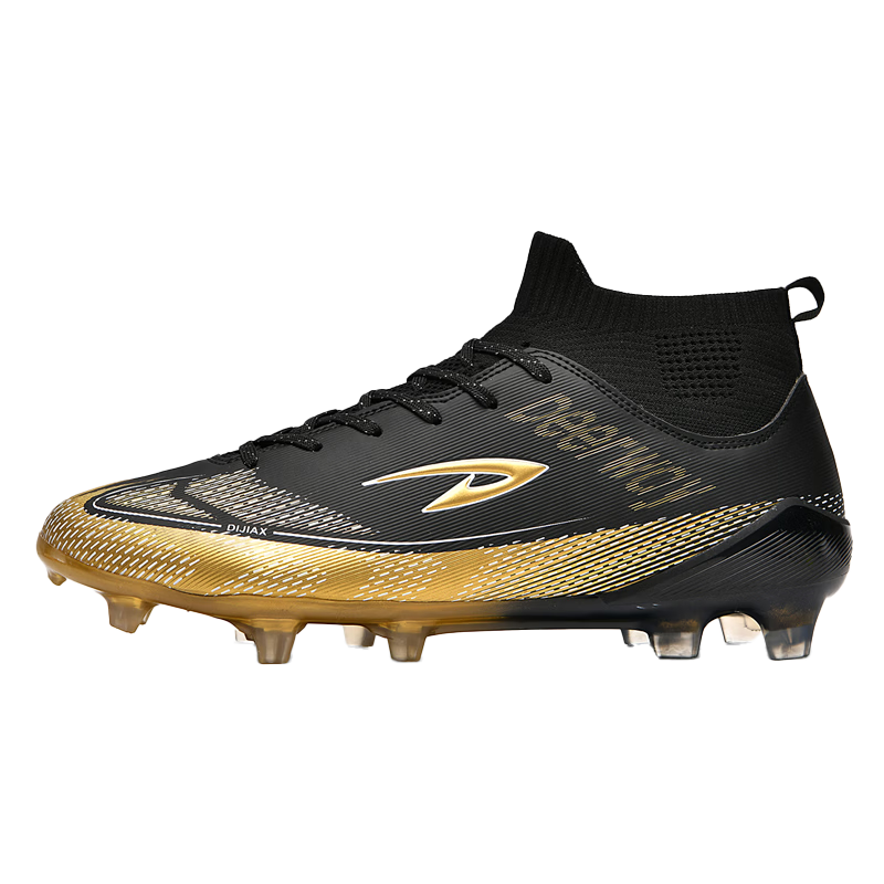 Delhui Men's Soccer Shoes AG Long Studs Non-Slip Wear-Resistant Youth Student Competition Professional Training Shoes Black Gold Size 41