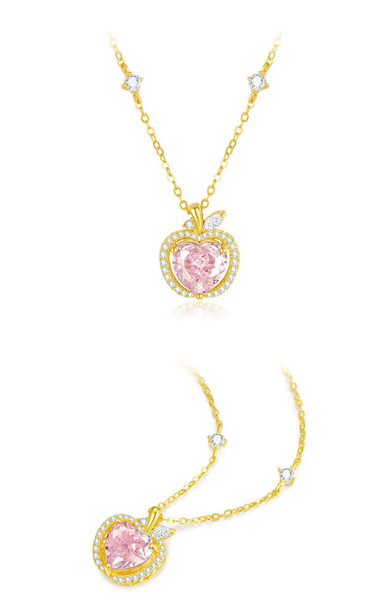 CHOW TAI SENG New Year Gift Wish Apple Silver Glitter Necklace 925 Silver Design Luxury Gift for Girlfriend on Christmas Eve 1