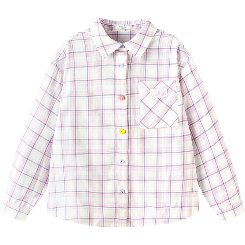Balabala【balaOne】Kids Long Sleeve Shirt Girls 2026 Spring Plaid Fashion