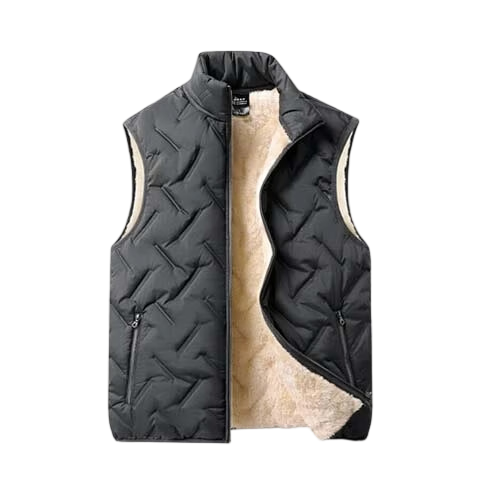 Miiow Men's Cotton Vest Autumn Winter Sleeveless Lamb Wool Thickened Warm Windproof Stand Collar Jacket Black 4XL