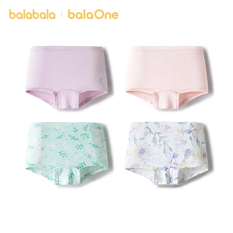 Balabala Kids Underwear Boys Boxer Briefs Girls Anti-Exposure Modal Shorts 4-Pack Comfortable Skin-Friendly