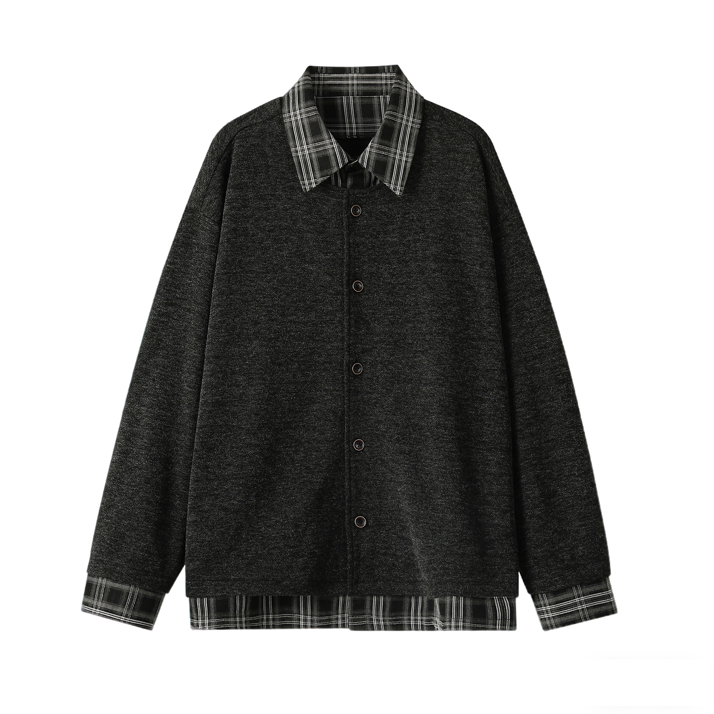Homlean Plaid Patchwork Knitwear Old Money Style Fake Two-Piece Men's Spring Cardigan Loose Jacket HJ13 Black 2XL