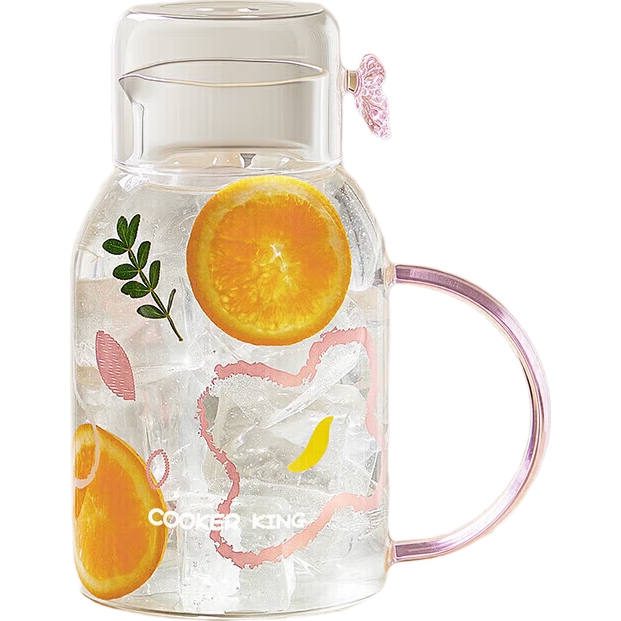 COOKER KING Household High Borosilicate Glass Cup, Cold Water Pitcher, Heat-Resistant Shatterproof Glass Tea Cup, 1.63L (Soft Pink)
