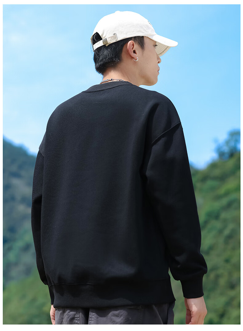 EASTERN CAMEL Men's Autumn Winter Crew Neck Solid Heavyweight Drop Shoulder Long Sleeve Outdoor Pullover Sweatshirt White XL 3