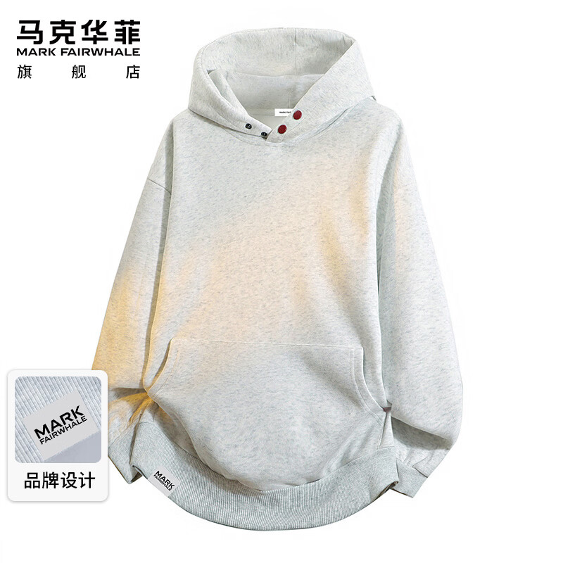 MARK FAIRWHALE Unisex Hoodie Spring Autumn American Streetwear Jacket Men's Top Couple Outfit White Flower Gray M