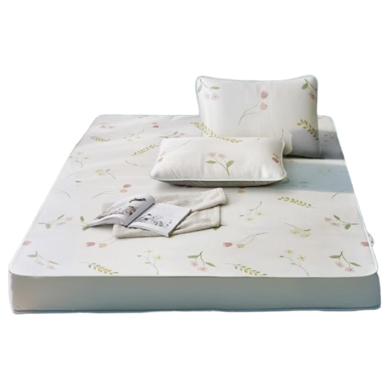 LOVO Luolai Class A Ice Silk Mat Cooling Mat Fitted Sheet Double Size Three-Piece Set Beige 180*200*30 [Machine Washable]