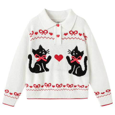 Balabala [balaOne] Girls Pullover Knit Sweater Sweet Red New Year Greeting Sweater