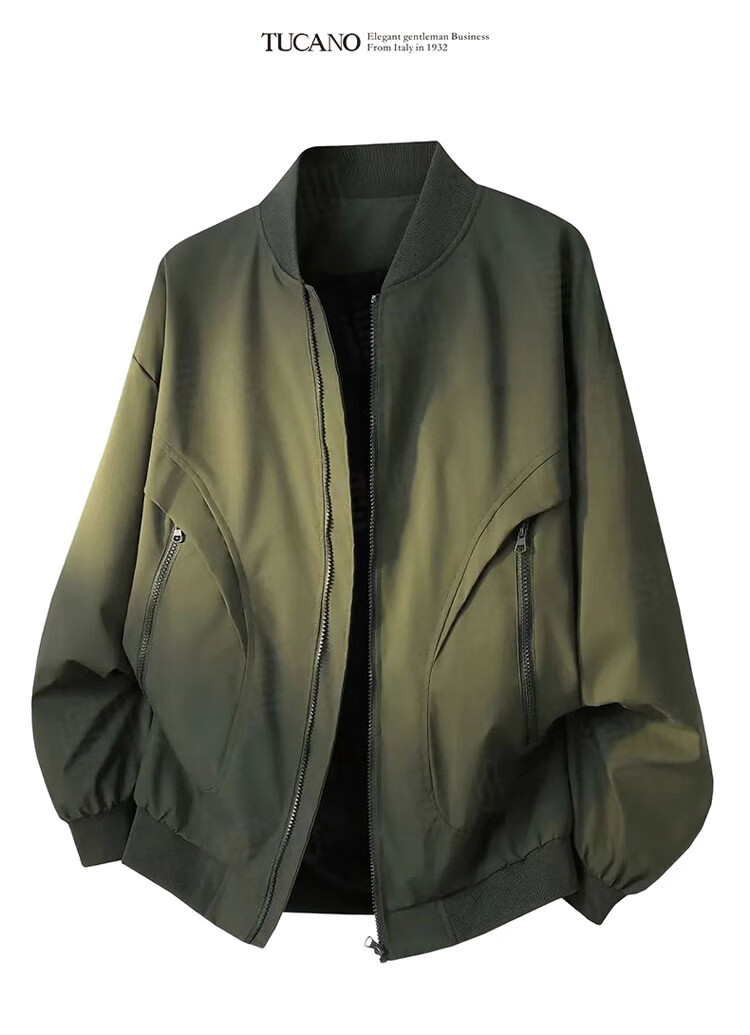 TUCANO Men's Spring Autumn Loose Baseball Collar Jacket Workwear American Style Flight Coat Khaki 3XL 1