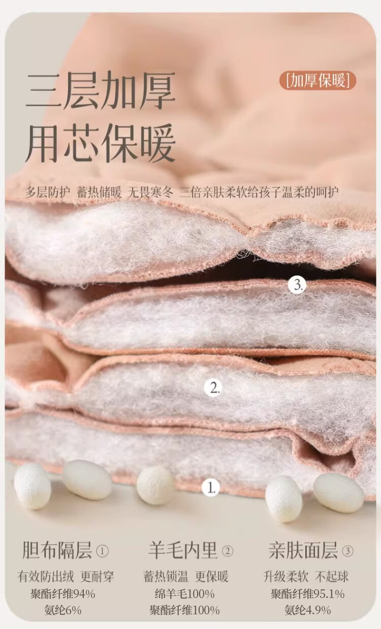 LangSha Kids Wool Thermal Pants Boys Autumn Winter Fleece Lined Thickened School Uniform Base Layer Youth Cotton Pants 3