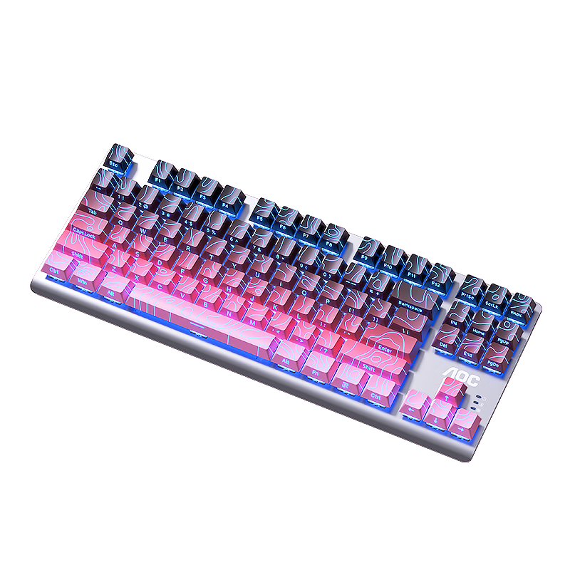 AOC GK200 Mechanical Keyboard Contour Side-Printed Wired Gaming Keyboard Hot-Swappable RGB Backlit 87-Key Anti-Ghosting Blackberry Pink Tea Switch