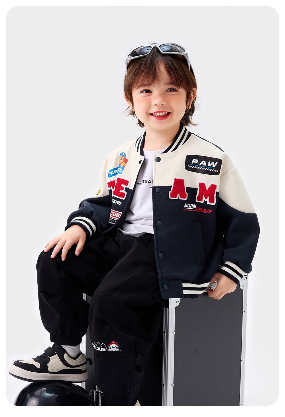 PAW PATROL Boys' Hip-Hop Motorcycle Baseball Jacket, Boys' Spring and Autumn High Street Motorcycle Top, Dark Navy, Size 140 4